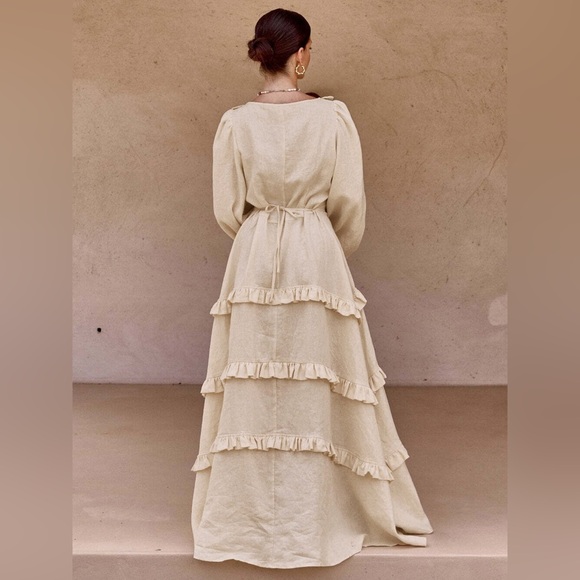 Commense Cotton & Linen Semi-Sheer Ruffle Trim Long Dress - Picture 5 of 16